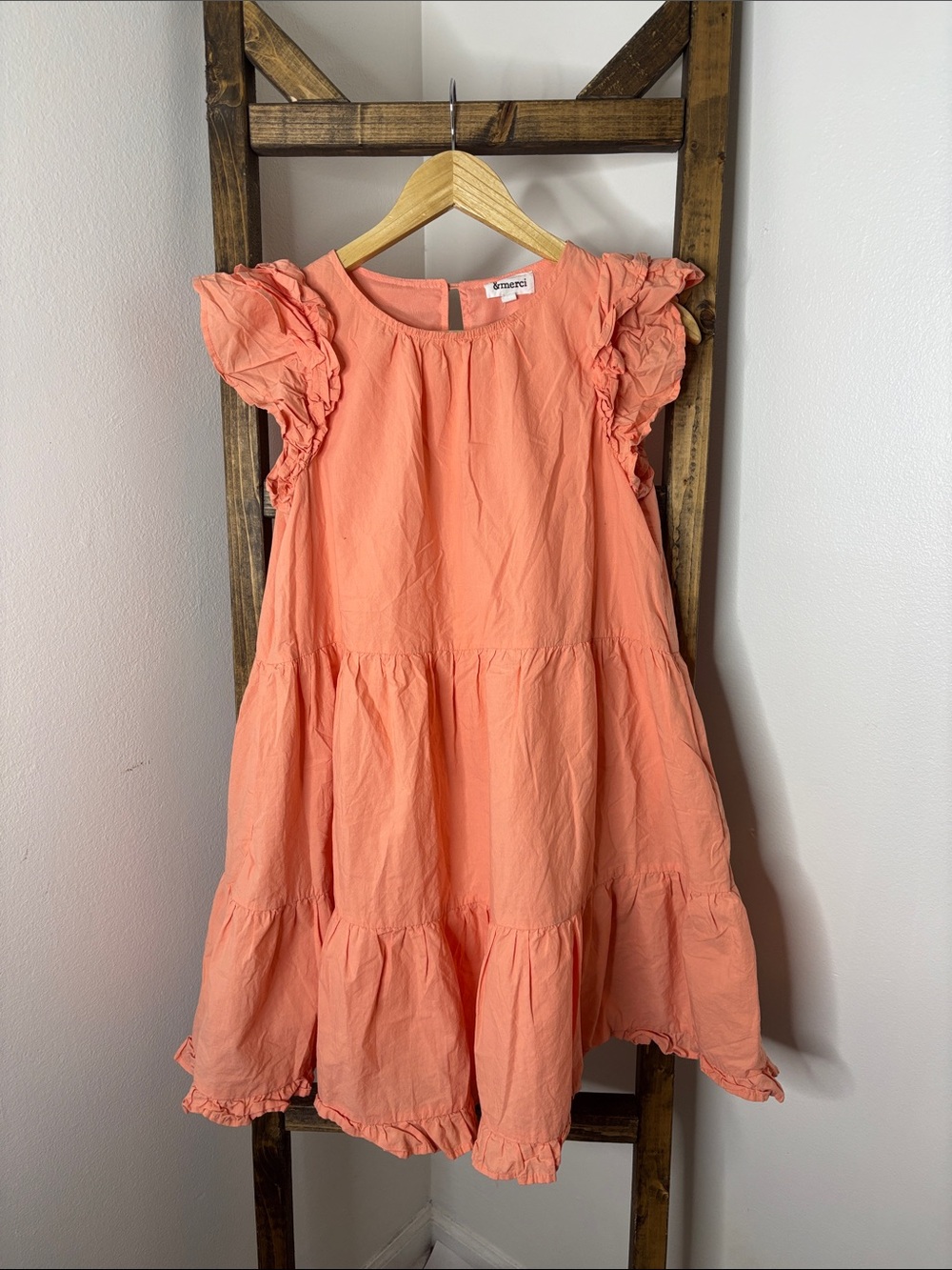 &merci Tiered Coral Ruffle-Sleeve Mini Dress Size S
